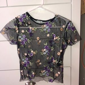Urban Outfitters Shear Embroidered Flower Top